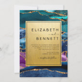 Lila Blue Green Agate Gold Glitzer Hochzeit Einladung (Vorderseite)