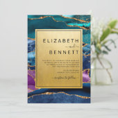 Lila Blue Green Agate Gold Glitzer Hochzeit Einladung (Stehend Vorderseite)