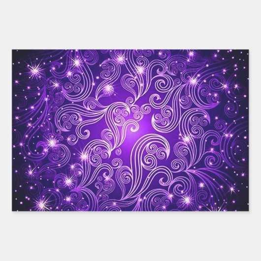 Lila Blue & Green Celestis Wirbel Muster Geschenkpapier Set (Vorderseite)