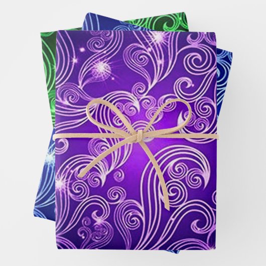 Lila Blue & Green Celestis Wirbel Muster Geschenkpapier Set (Beispiel)