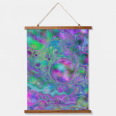 Lila Blue Green Fluid Art Wirbel und Blasen Wandteppich Mit Holzrahmen (Vorderseite)