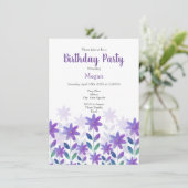 Lila Blue Green Watercolor Flower Garden Einladung (Stehend Vorderseite)