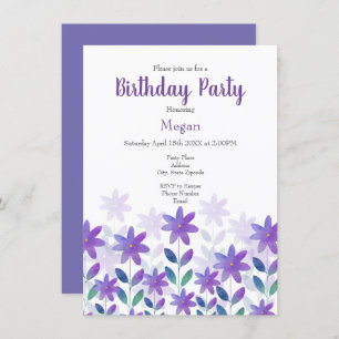 Lila Blue Green Watercolor Flower Garden Einladung