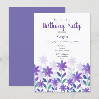 Lila Blue Green Watercolor Flower Garden Einladung