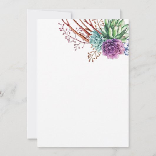 Lila Blue Green Watercolor Succulents Einladung (Rückseite)