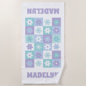 Lila Blue Groovy Daisy Strandtuch (Vorderseite)