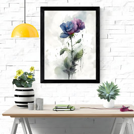 "Lila & Blue Hibiskus Botanical Watercolor Art" Poster