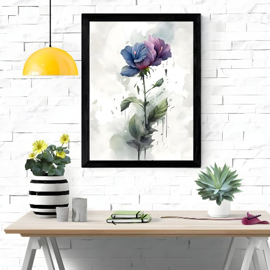 "Lila & Blue Hibiskus Botanical Watercolor Art" Poster