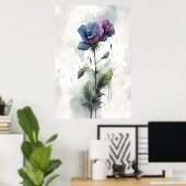 "Lila & Blue Hibiskus Botanical Watercolor Art" Poster (Heimbüro)