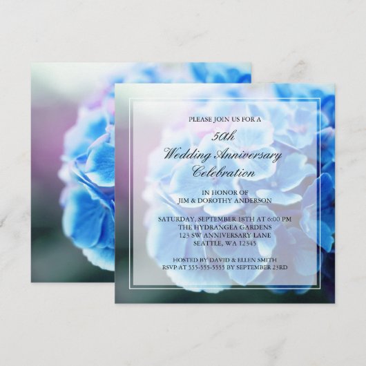 Lila Blue Hydrangea 50. Hochzeitstag Einladung (Vorne/Hinten)