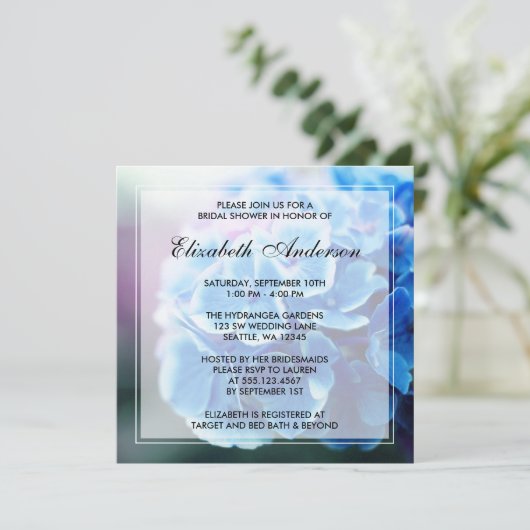 Lila-Blue-Hydrangea-Brautparty Einladung (Stehend Vorderseite)