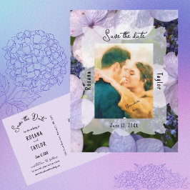 Lila Blue Hydrangea Wedding Foto Save the Date Postkarte