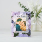 Lila Blue Hydrangea Wedding Foto Save the Date Postkarte (Stehend Vorderseite)