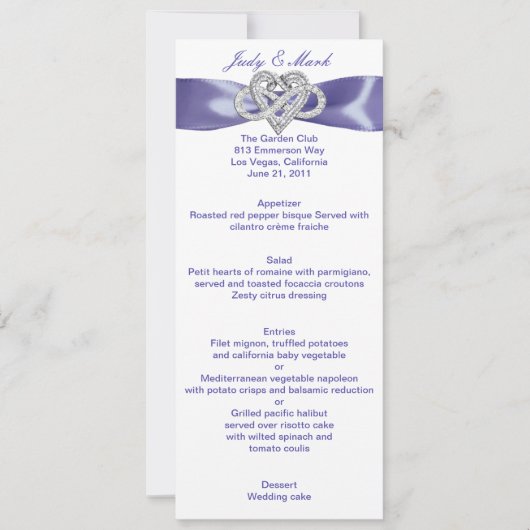 Lila Blue Infinity Heart Wedding Menu Card (Vorderseite)