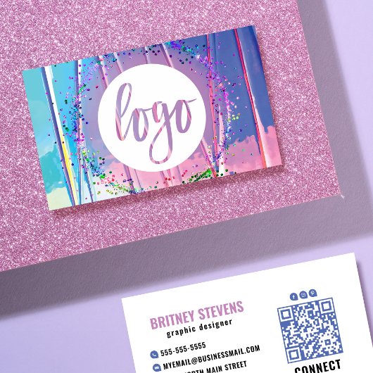 Lila Blue Iridescent Foil Glitzer Confetti Logo Visitenkarte