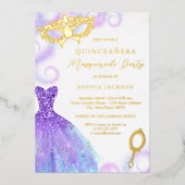 Lila Blue Masquerade Party Dress Quinceanera Folieneinladung (Vorderseite)