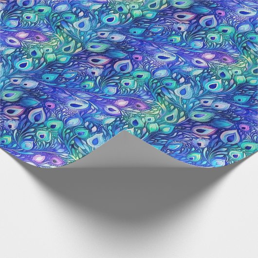 Lila Blue Mint Peacock Feathers Geschenkpapier (Ecke)