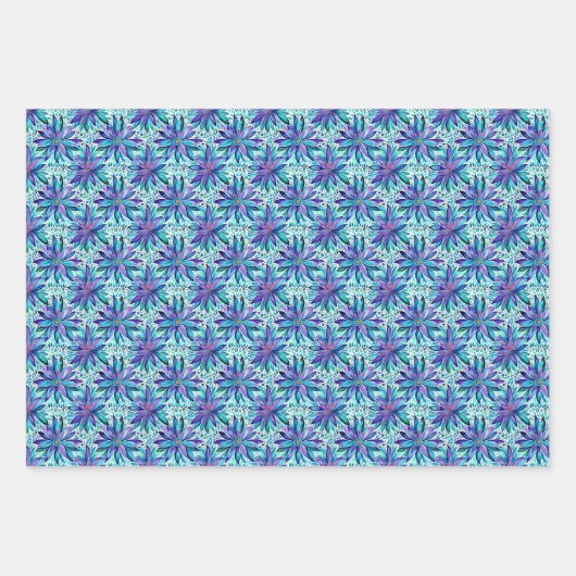 Lila Blue Mint Peacock Feathers Geschenkpapier Set (Vorderseite 3)