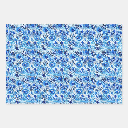 Lila Blue Mint Peacock Feathers Geschenkpapier Set (Vorderseite 2)