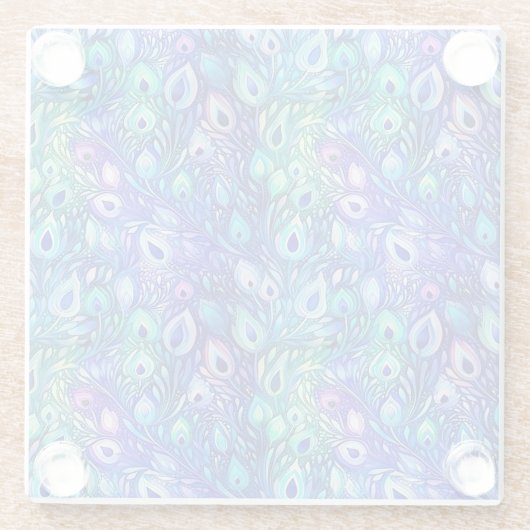 Lila Blue Mint Peacock Feathers Glasuntersetzer (Rückseite)