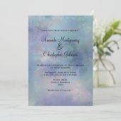 Lila Blue Misty Watercolor Wedding Einladung (Stehend Vorderseite)