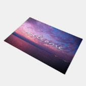 Lila Blue Ocean Sunset Foto Begrüßungsskript Fußmatte (Schrägansicht)