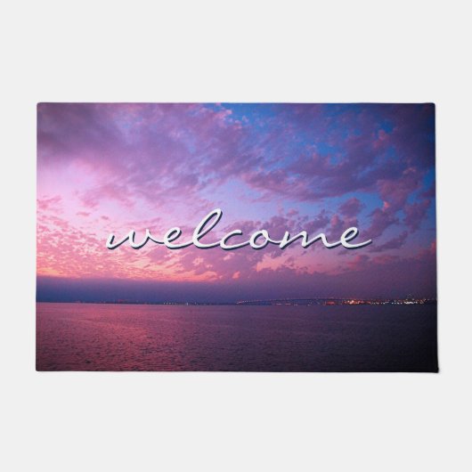 Lila Blue Ocean Sunset Foto Begrüßungsskript Fußmatte (Vorderseite)