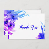 Lila Blue Ombre Wasserfarbenblühende Hochzeit Dankeskarte (Vorne/Hinten)