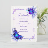 Lila Blue Orchid-Hochzeitdetails Einladung (Stehend Vorderseite)