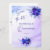Lila Blue Orchid Quinceañera Save the Date Einladung (Vorne/Hinten)