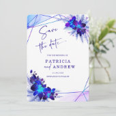 Lila Blue Orchid Wedding Save the Date Einladung (Stehend Vorderseite)