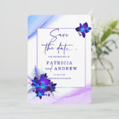 Lila Blue Orchid Wedding Speichern Sie das Datum E Einladung (Stehend Vorderseite)