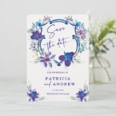 Lila Blue Orchid Wedding Speichern Sie das Datum E Einladung (Stehend Vorderseite)