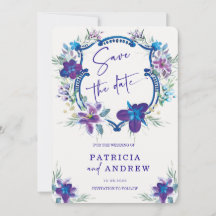 Lila Blue Orchid Wedding Speichern Sie das Datum E