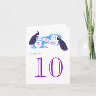 Lila Blue Peacock Vintage Wedding Table Card Feiertagskarte