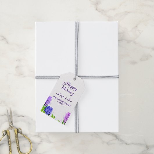 Lila Blue Pink Happy Norooz Hyacinth Blume Geschenkanhänger (Mit Garn)