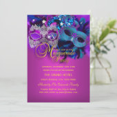 Lila Blue Pink Masquerade Party einladen Einladung (Stehend Vorderseite)