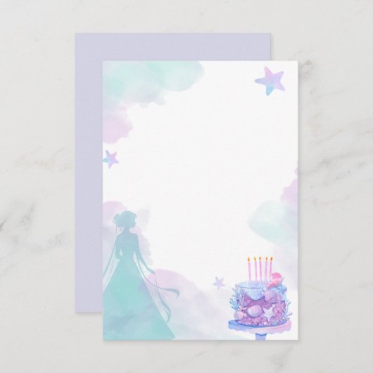 Lila Blue Princess Girl Birthday Party Dankeskarte (Vorne/Hinten)