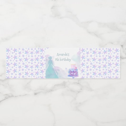 Lila Blue Princess Girl Birthday Party Wasserflaschenetikett (Einzelnes Label)