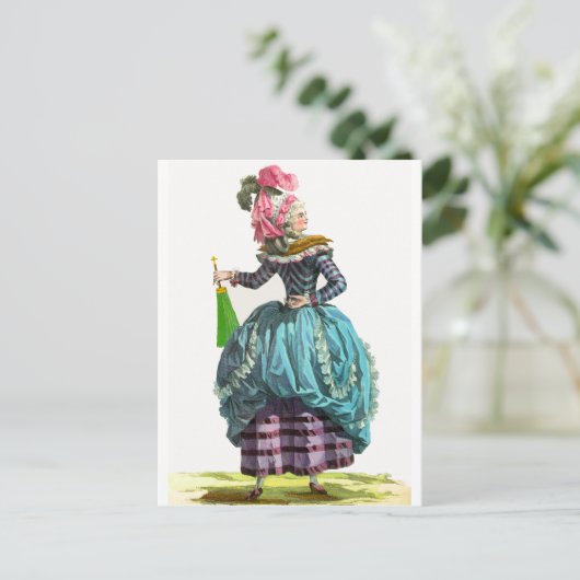 Lila & Blue Regency Französischer Mode Zeichnend Postkarte (Stehend Vorderseite)