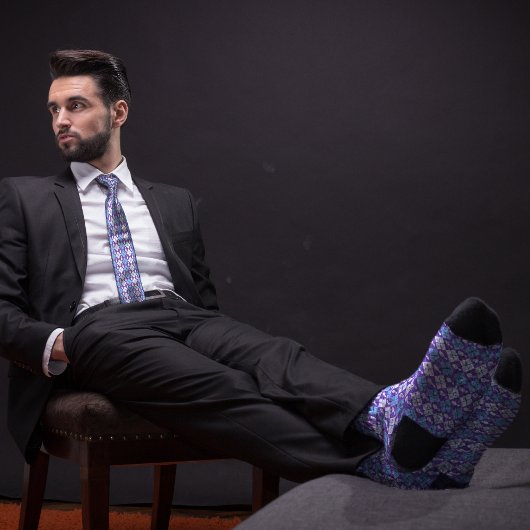 Lila & Blue Retro Raute Bowling Button Krawatte