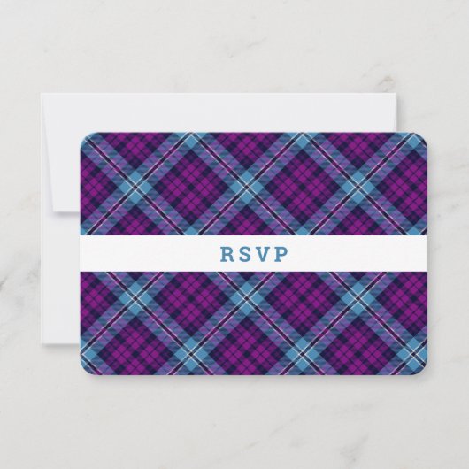 Lila Blue Scottish Tartan Kariert Wedding RSVP Karte (Vorderseite)