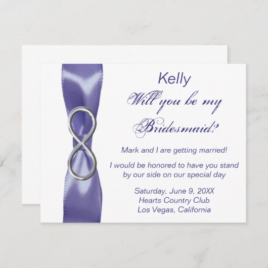 Lila Blue Silver Infinity Bridesmaid Card (Vorne/Hinten)
