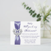 Lila Blue Silver Swans Bridesmaid Card Ankündigung (Stehend Vorderseite)