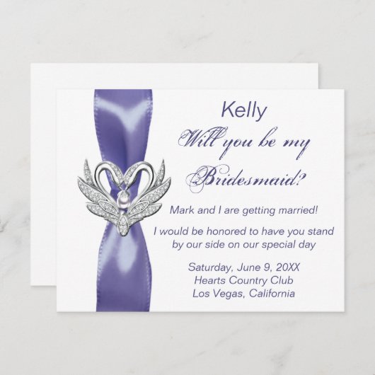 Lila Blue Silver Swans Bridesmaid Card Ankündigung (Vorne/Hinten)