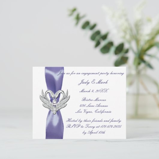 Lila Blue Silver Swans Engagement Party Ankündigung (Stehend Vorderseite)