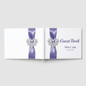 Lila Blue Silver Swans Hochzeit Gästebuch (Voll)