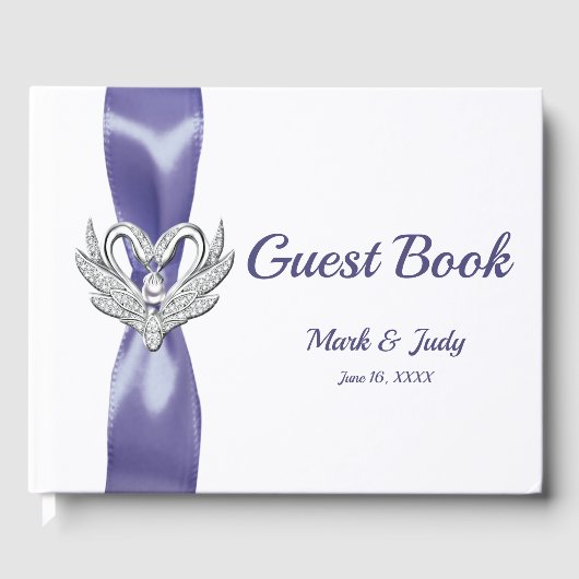 Lila Blue Silver Swans Hochzeit Gästebuch (Vorderseite)