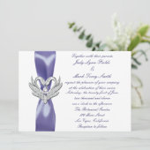 Lila Blue Silver Swans Hochzeitseinladung Einladung (Stehend Vorderseite)