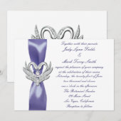 Lila Blue Silver Swans Hochzeitseinladung Einladung (Vorne/Hinten)